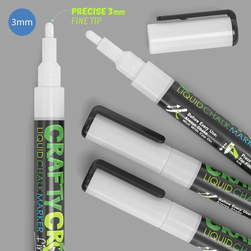 Crafty Croc Fine Tip Chalk Markers - (Precise 3mm Tip, 4 White) - Erasable Dustless Liquid Chalk Ink Pens, Water-Based, Non-Toxic - Image 3